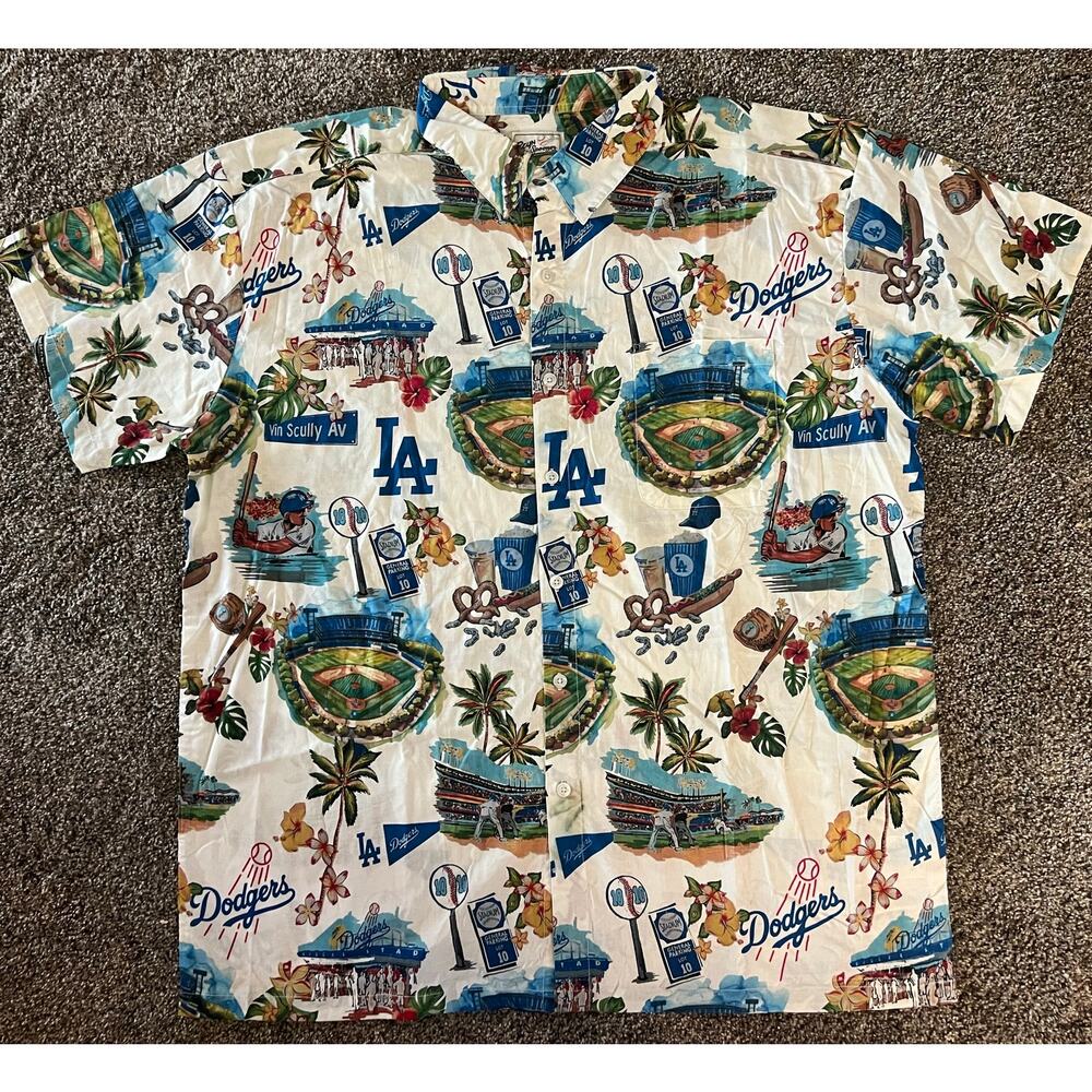 Reyn Spoomer 2XL Hawaiian Button Up MLB LA Dodger White Shirt (NWOT) - Picture 2 of 10